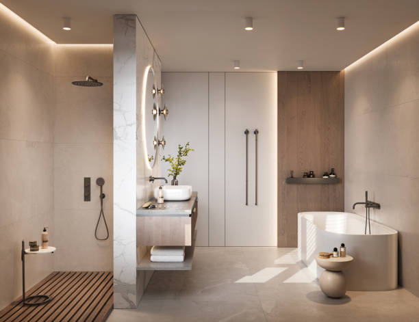 Iluminación estratégica en baño esquinado